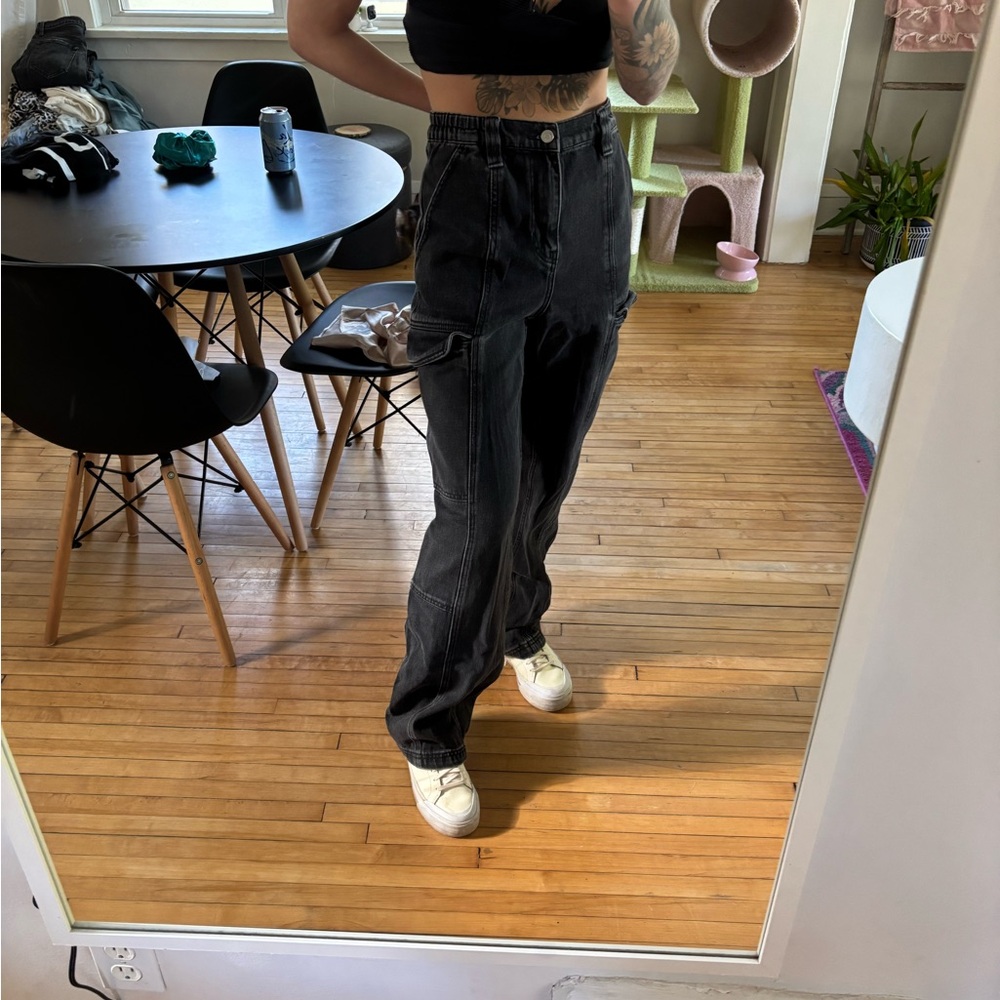 PacSun Washed Black Wide Leg Cargo Jeans